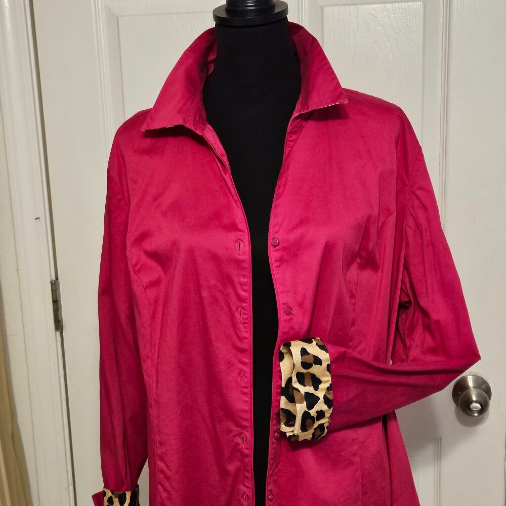 Lane Bryant Fuchsia Blouse Top Shirt w Animal Print sz 28